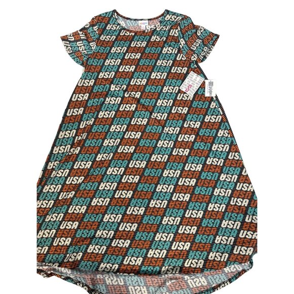 LuLaRoe Carly Dress Small Patriotic USA Stripes Americana Holiday New - Picture 1 of 5